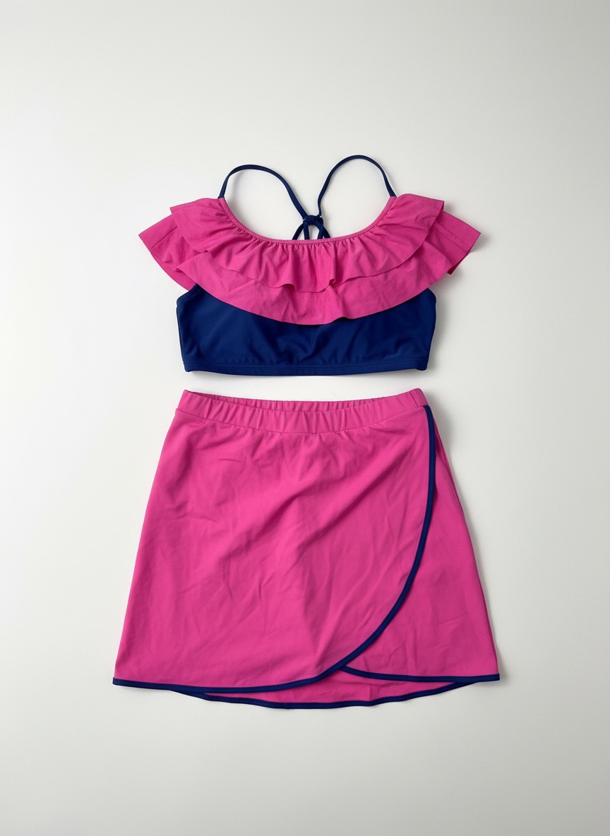 Maillot deux pieces rose et bleu