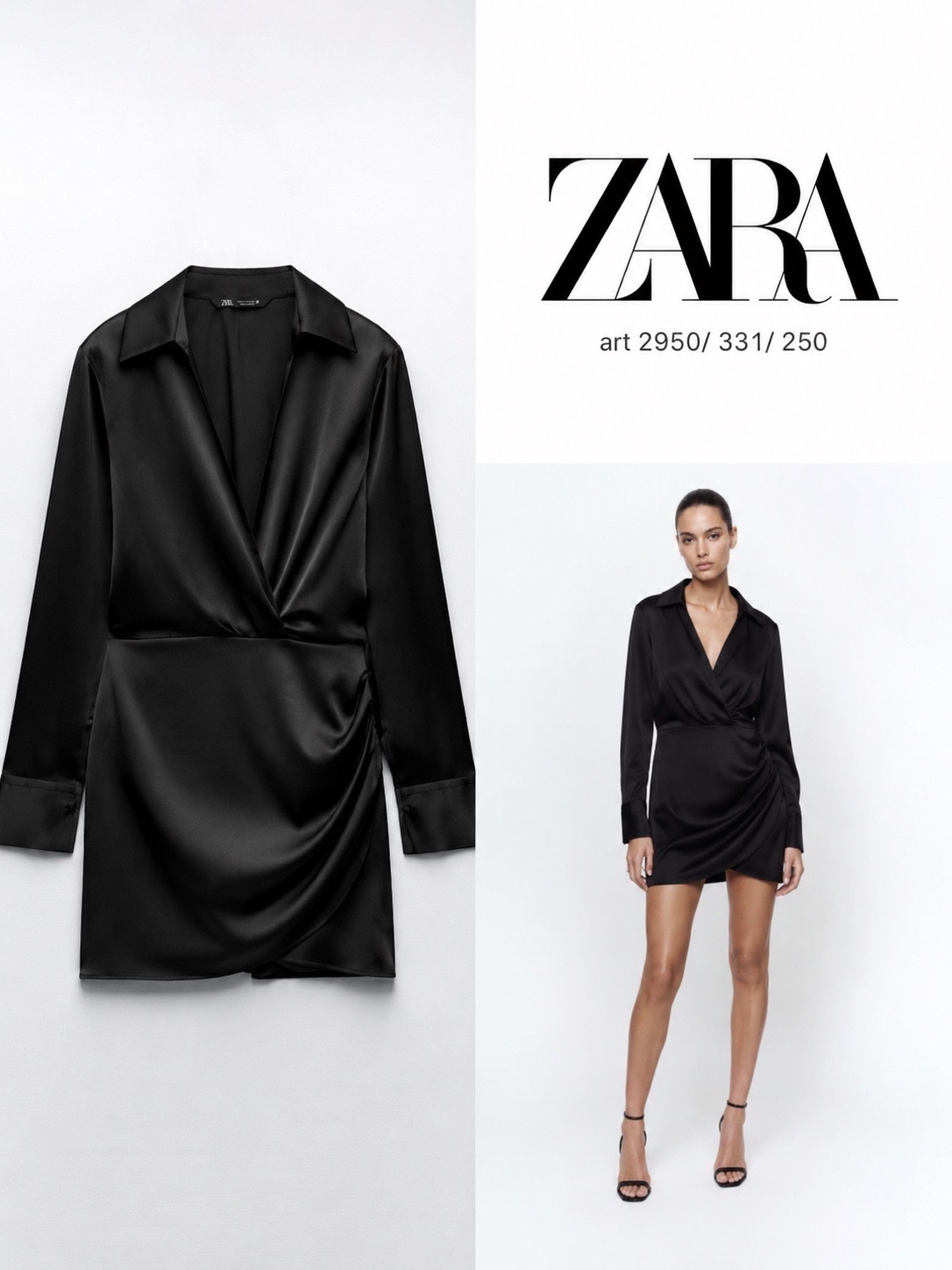 Robe Zara noire satinée ✨ Neuve, jamais portée. Coupe élégante avec effet drapé 🤍 Col chemise + manches longues avec poignets. Très chic pour soirée ou sortie 