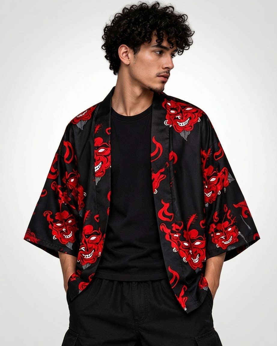 👹 Kimono noir & rouge | Esprit japonais · Unisexe · M à XL