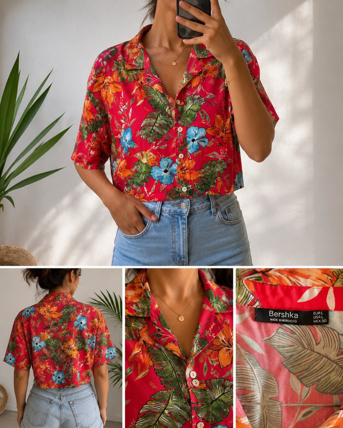 Bershka Cropped Tropical Shirt 