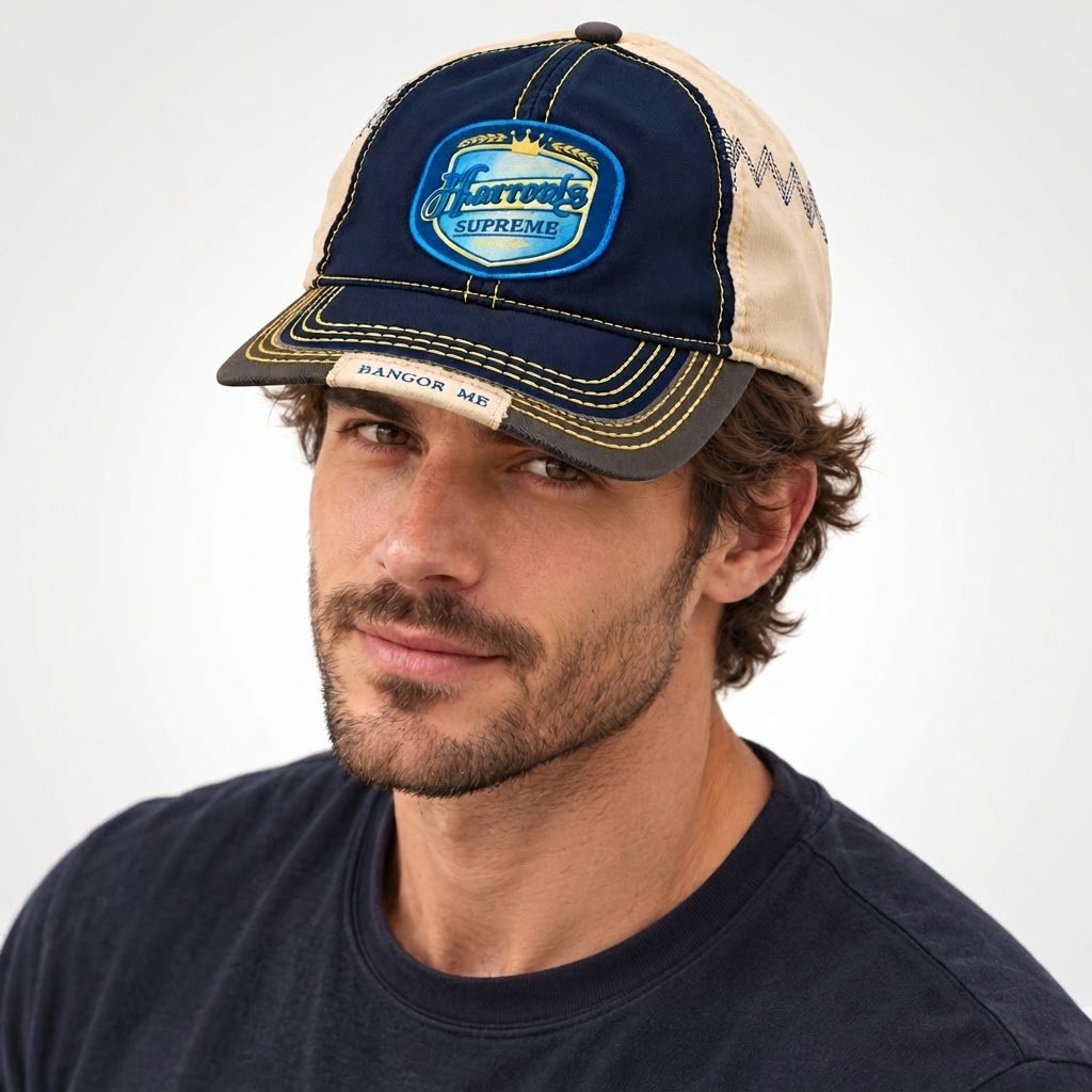 🤎 HARRODS SUPREME LAGER — Casquette authentique ✅ · Marine & beige 🧢