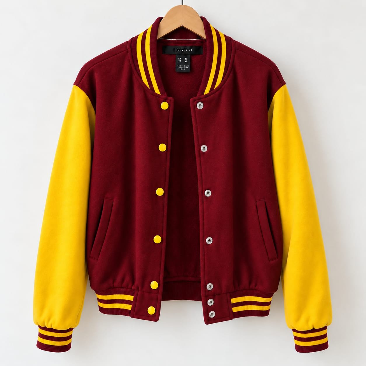 🏈 FOREVER 21 - Veste varsity UNISEXE · Bordeaux & jaune · Authentique ✅