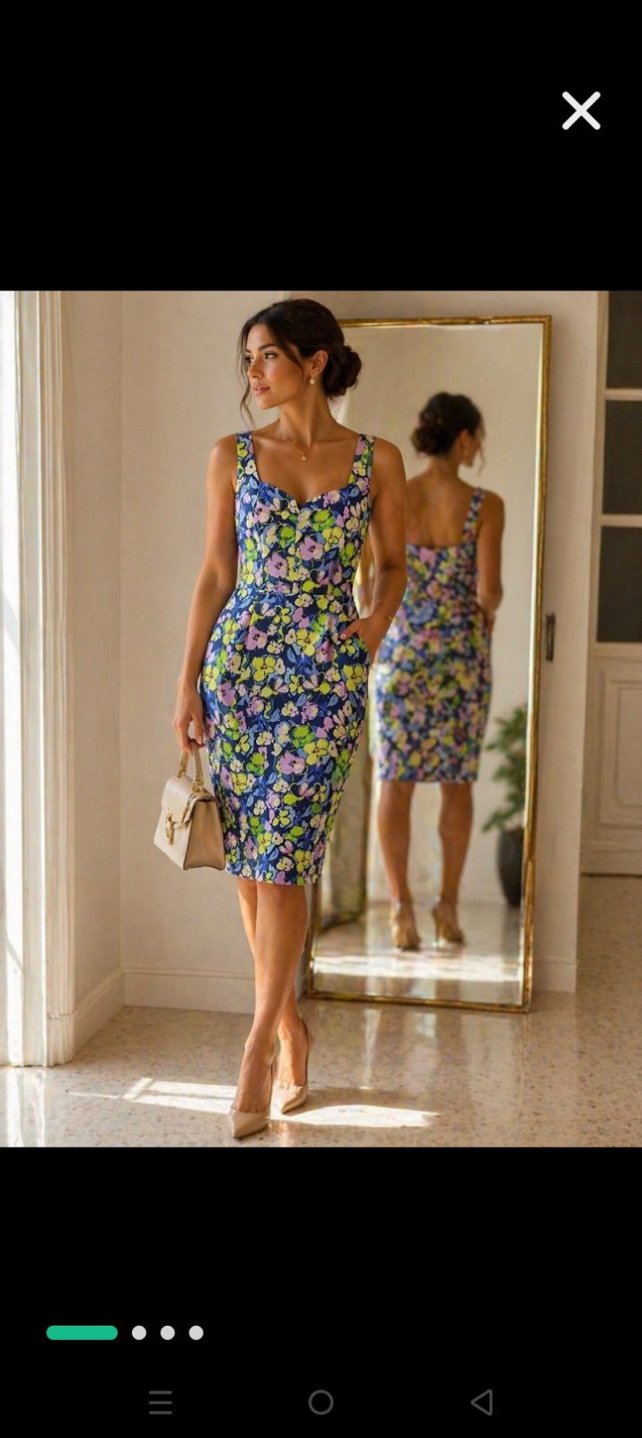 Magnifique robe sans manches, imprimé floral, fond bleu marine, coupe droite