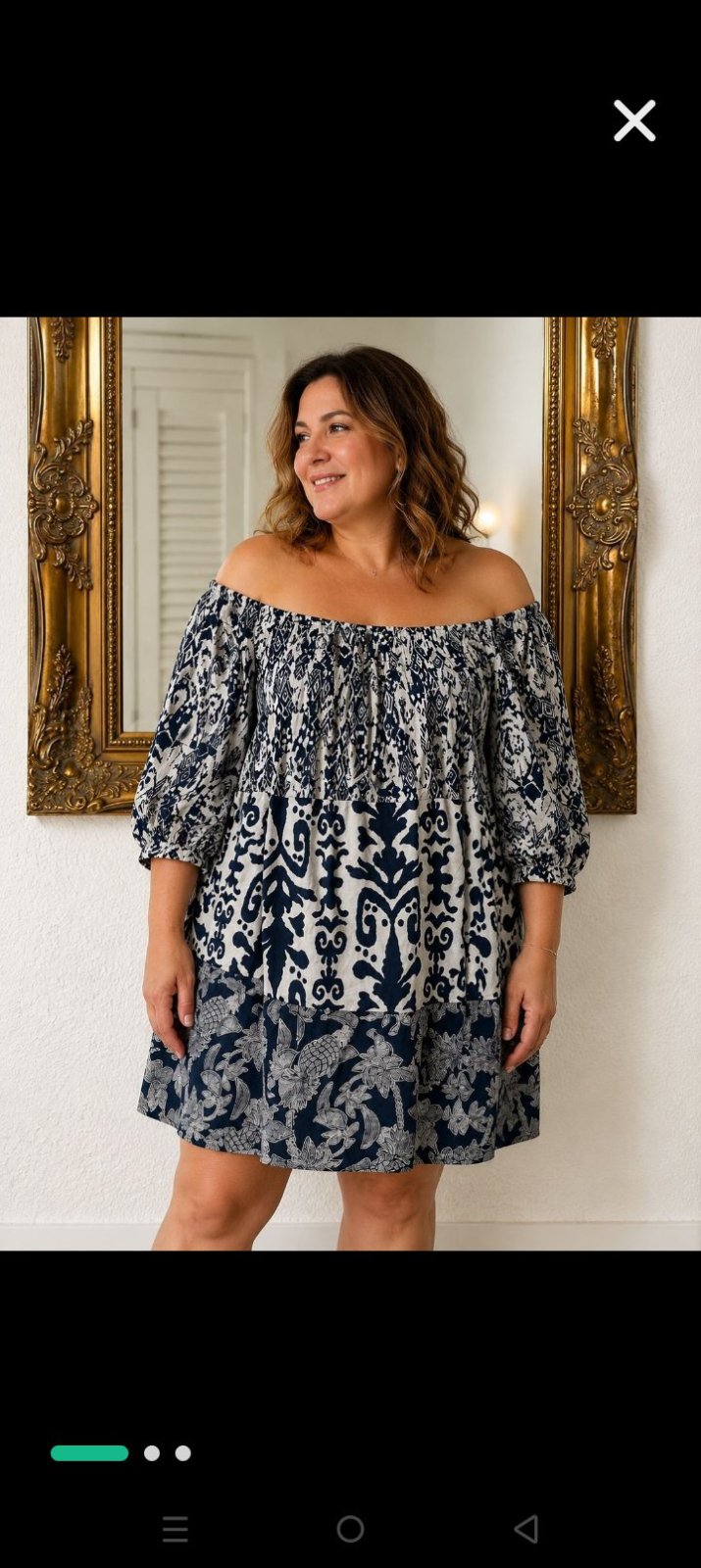 Robe à motif estival bleu et blanc, taille 44, état parfait