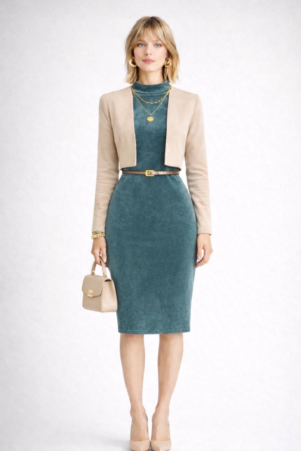 Robe en velours vert canard