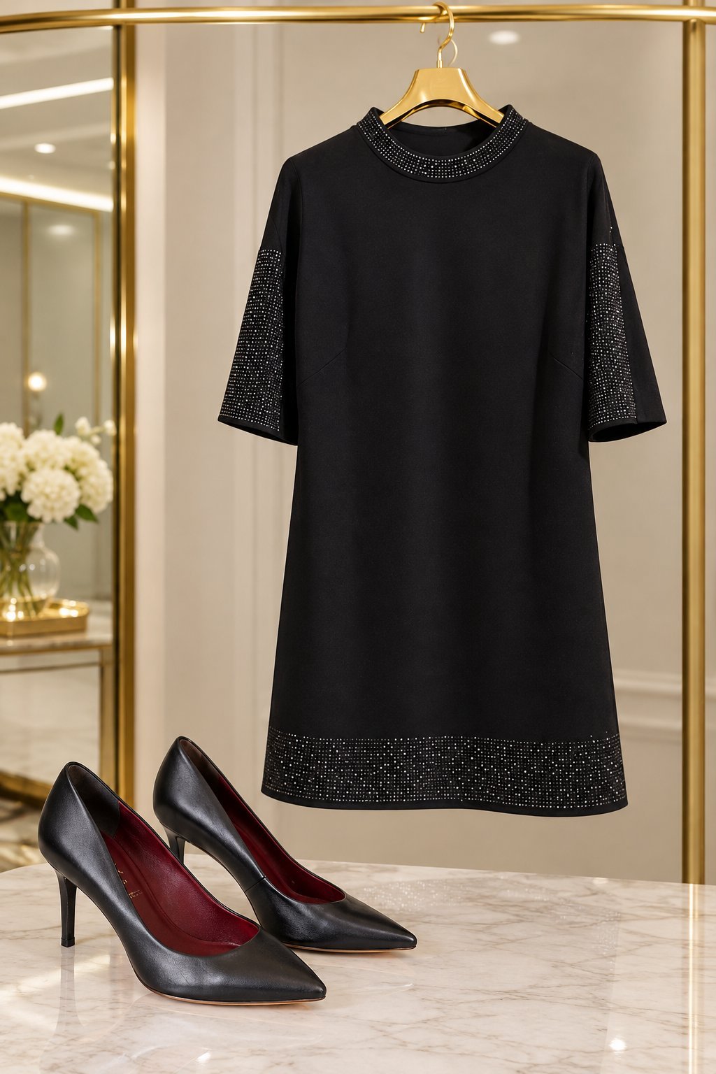 Nouvelle idée d'outfit ! Magnifique robe ornée de strass taille 38 et escarpins Tamaris pointure 41, convient à 40
