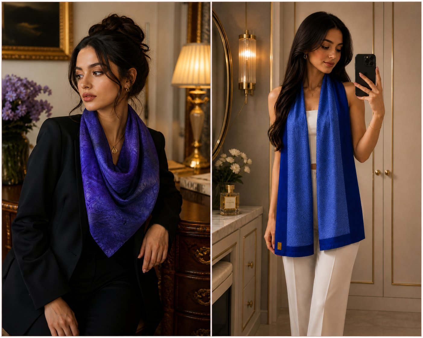 Lot de deux foulards en soie pure, état neuf