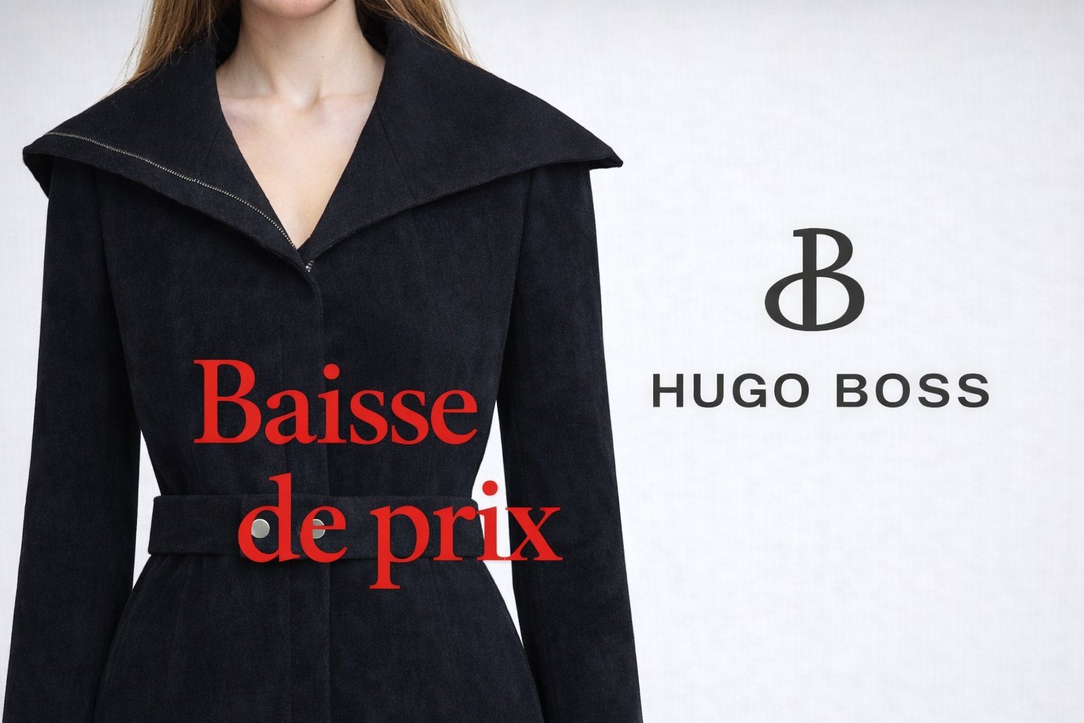 Magnifique manteau noir en laine pure Hugo Boss, authentique