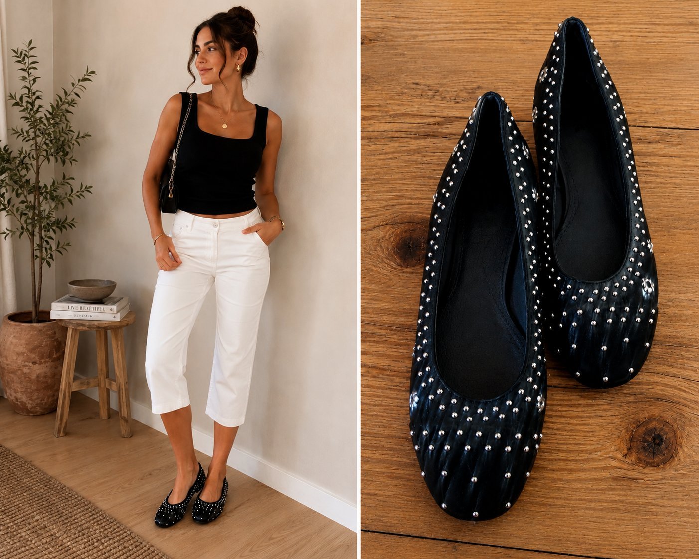 Magnifiques ballerines noires Geox Mardilea en cuir nappa souple et semelle respirante. Effet matelassé et petits clous argentés. Prix catalogue 119,95€