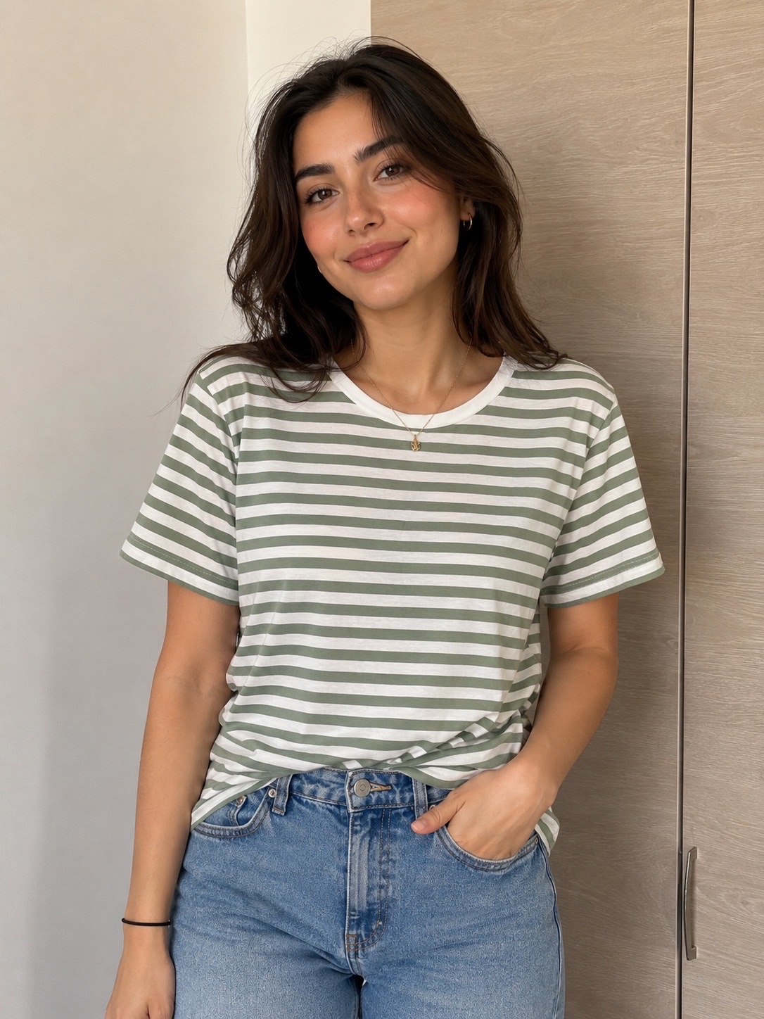 T-shirt rayé vert et blanc Stradivarius