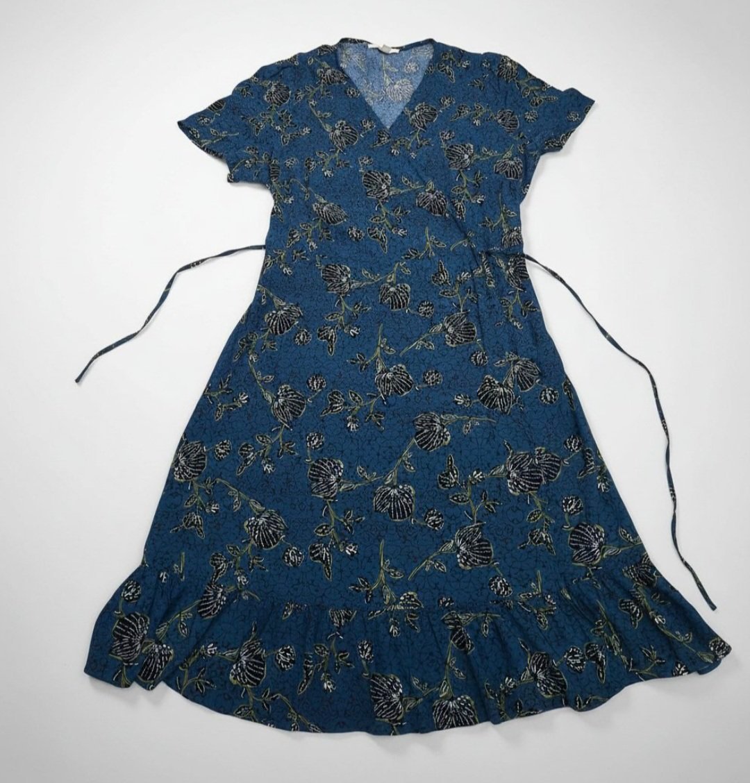 Robe midi florale bleue canard