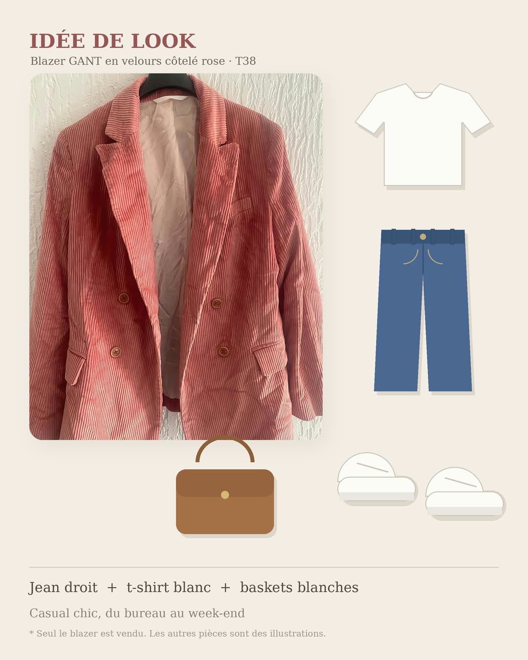Blazer GANT croisé velour cotelé rose T 38 