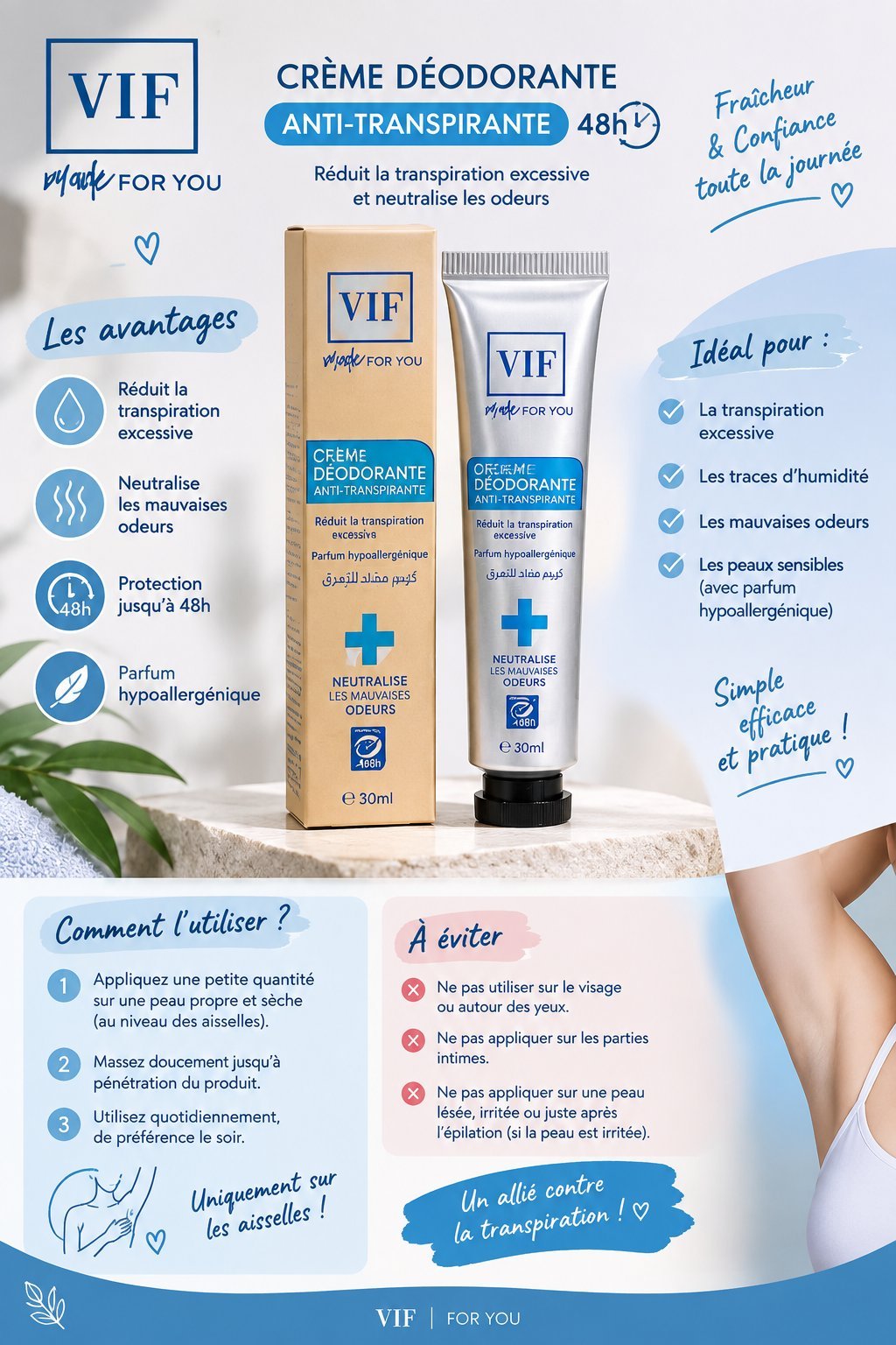 VIF Crème Déodorante Anti-Transpirante 48h