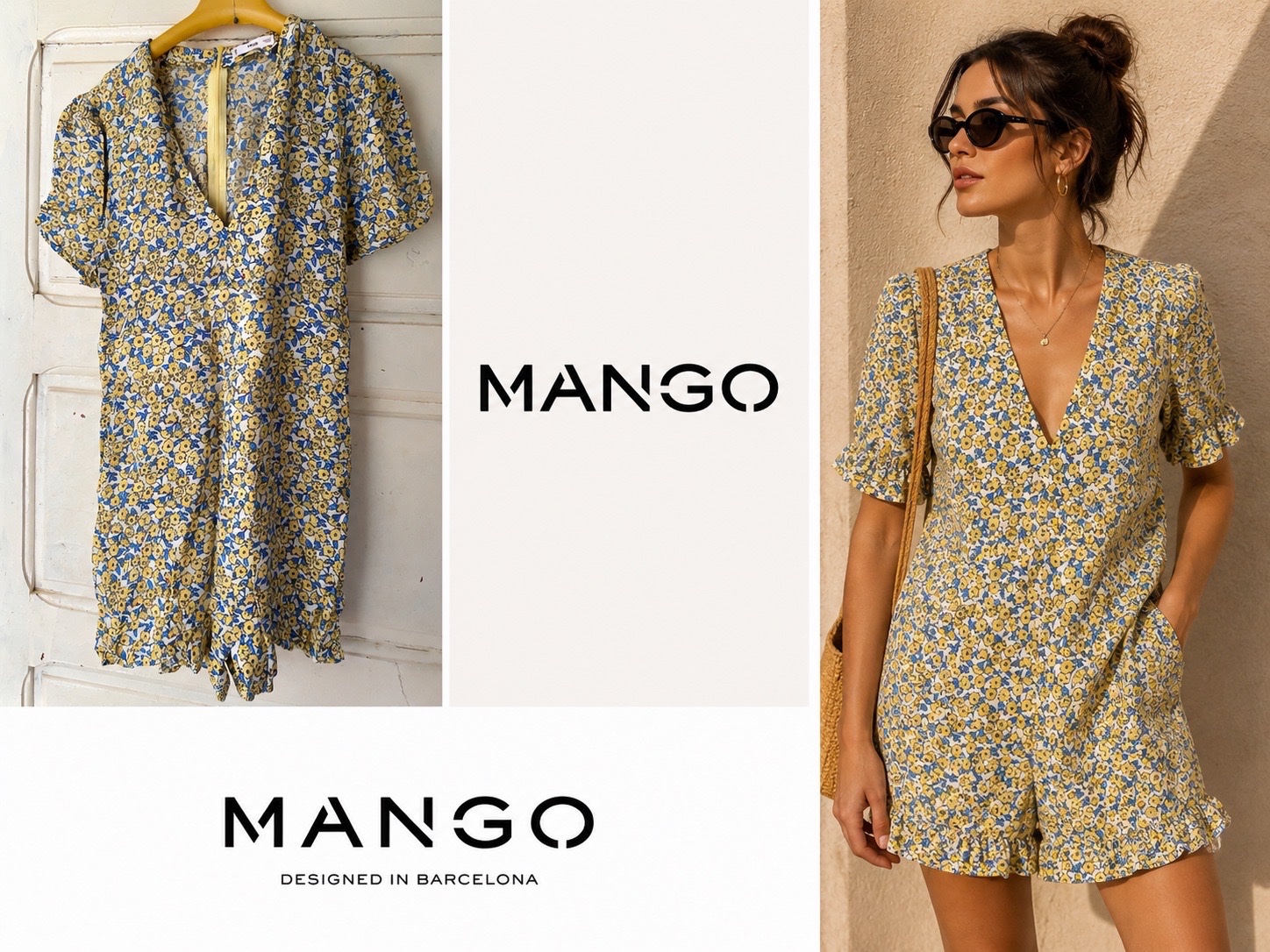 Combishort jaune à fleurs Mango🌼🌼🌼💛💙💛💛