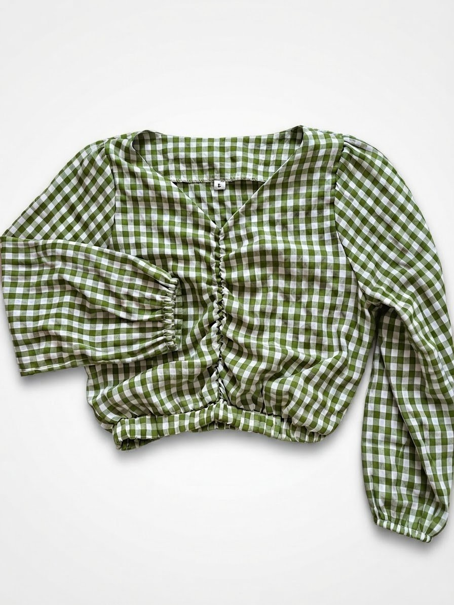 Joli crop top à carreaux vichy vert et blanc