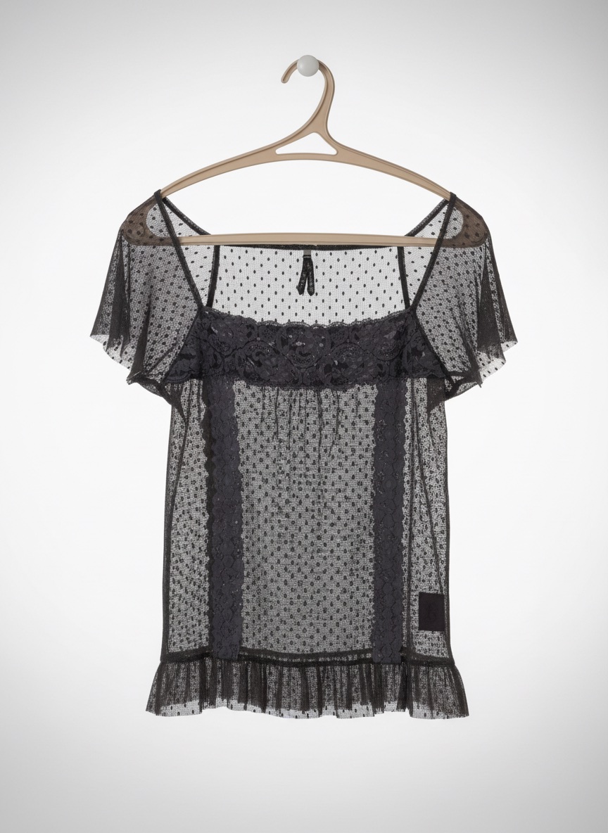 Haut transparent en tulle stretch gris foncé