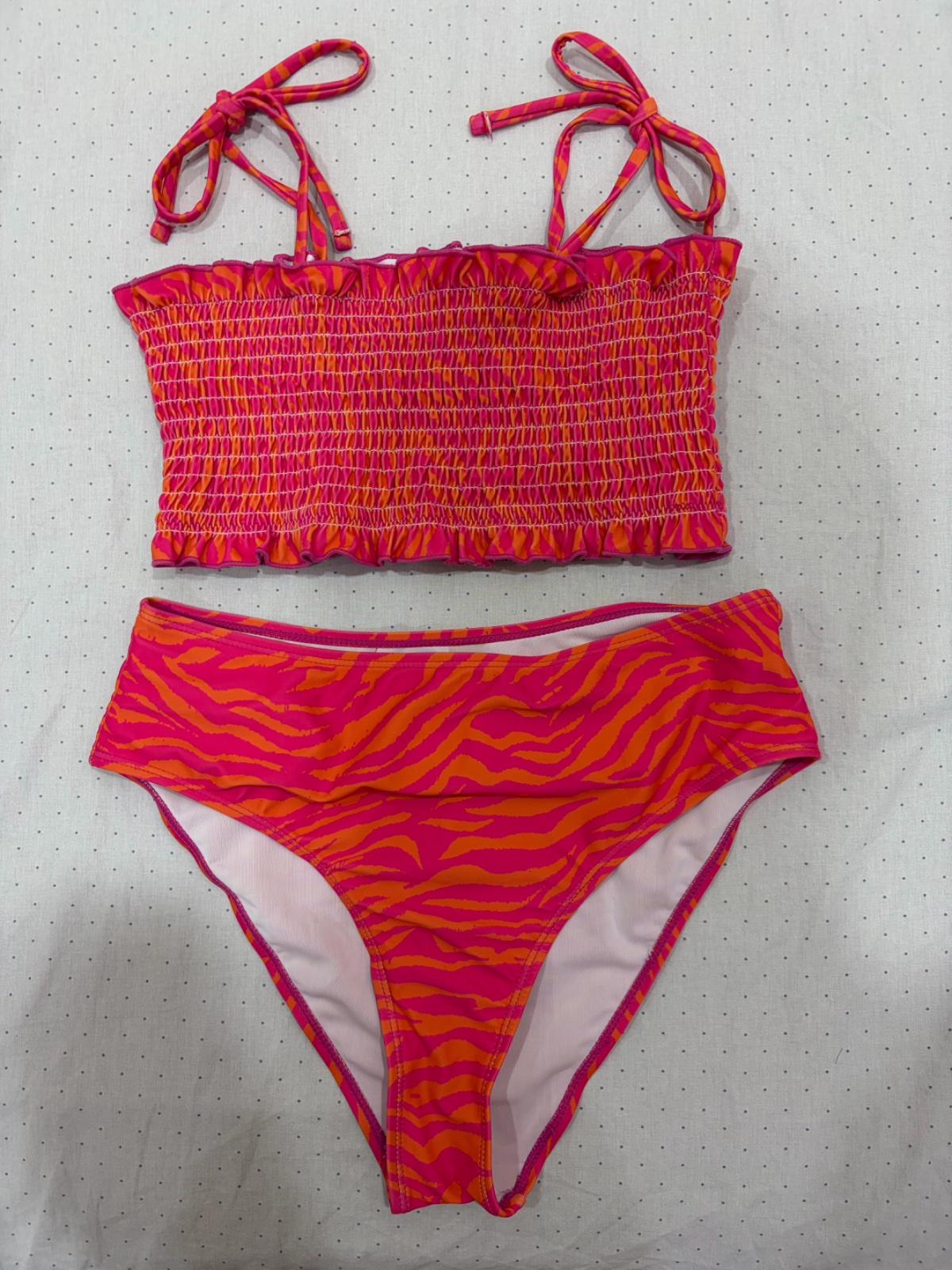 Maillot de bain 2 pièces femme – imprimé zébré rose & orange 