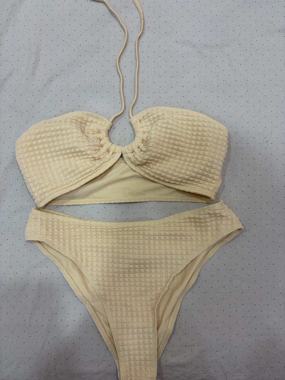 Maillot de bain 2 pièces beige crème – bandeau texturé – taille haute