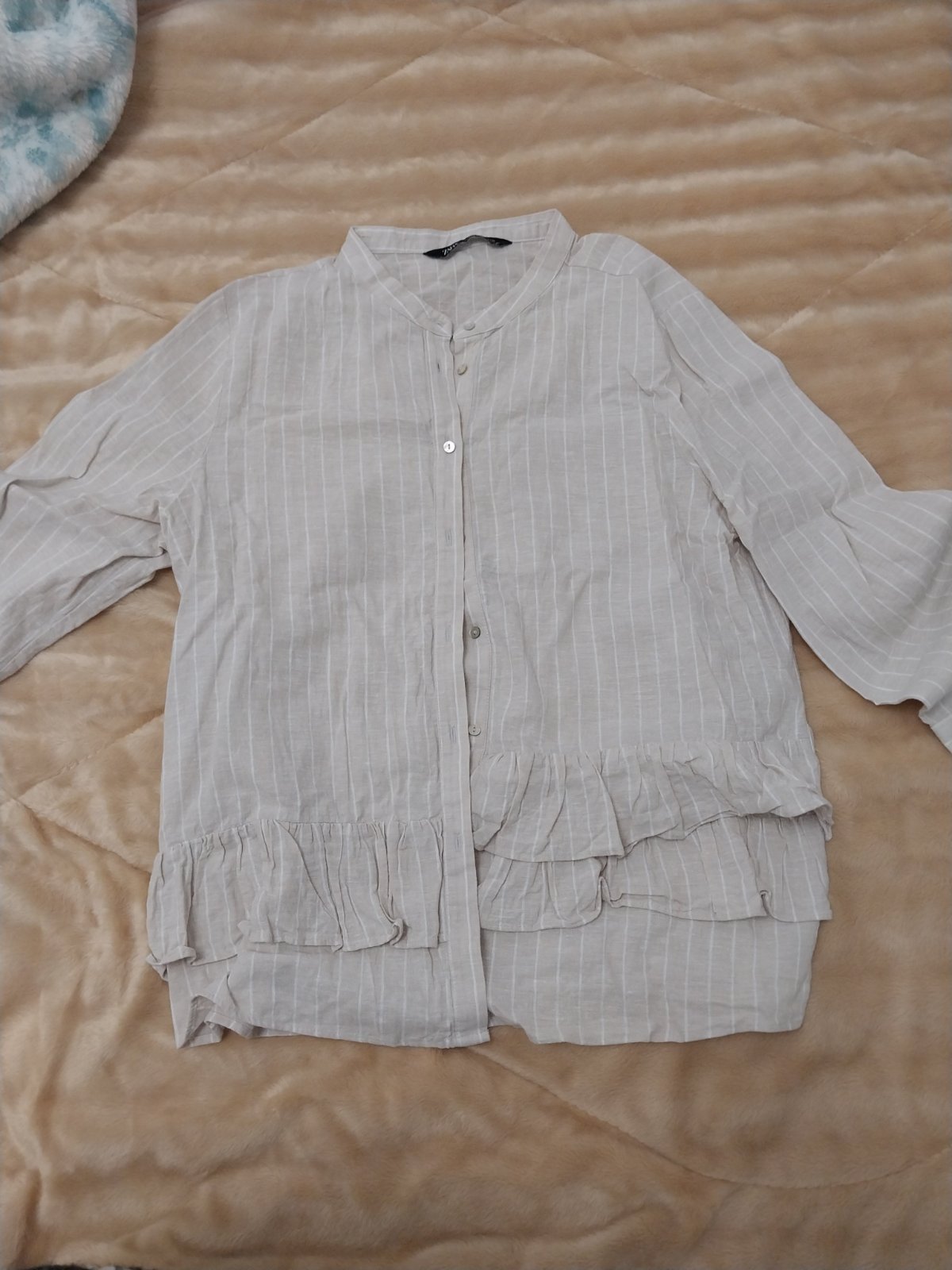 Chemise lin rayé beige blanc zara