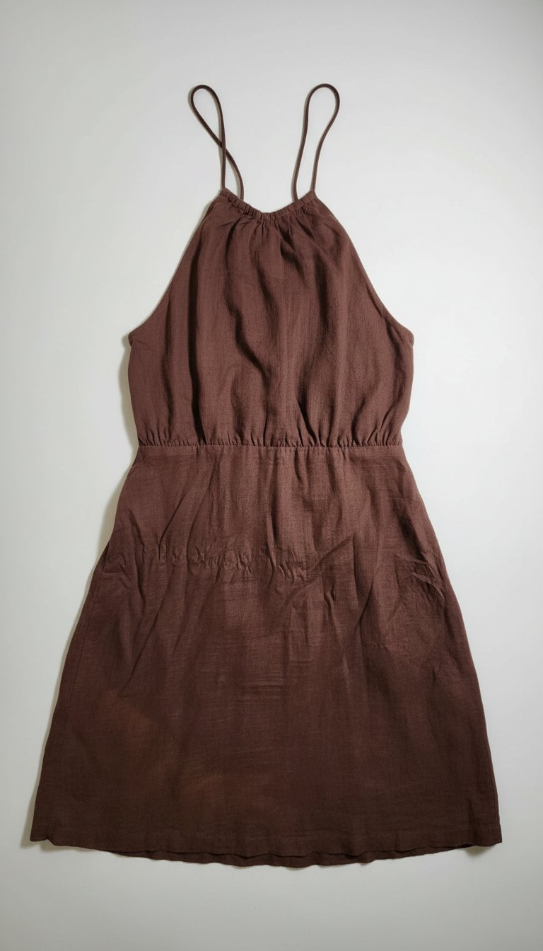 Robe d'été marron en lin dos nu