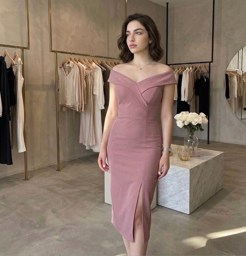 Robe de Soirée Chic – Vieux Rose / Bois de Rose – Coupe Cintrée