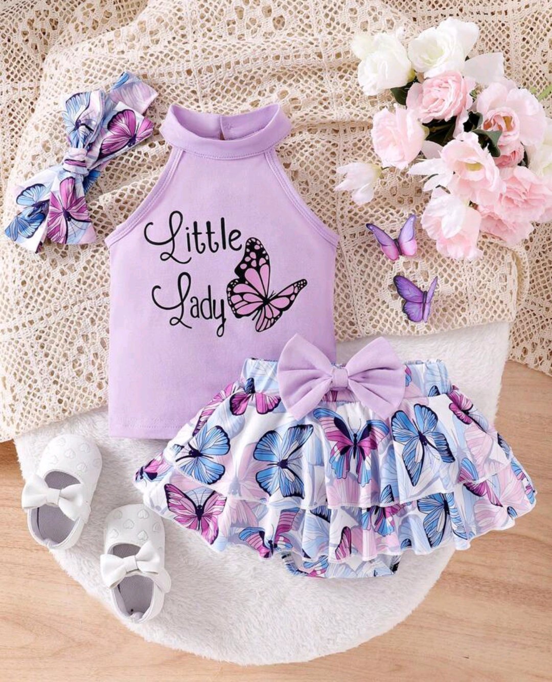 Ensemble pull et jupe à motif 🦋🦋 pour bébé fille SHEIN