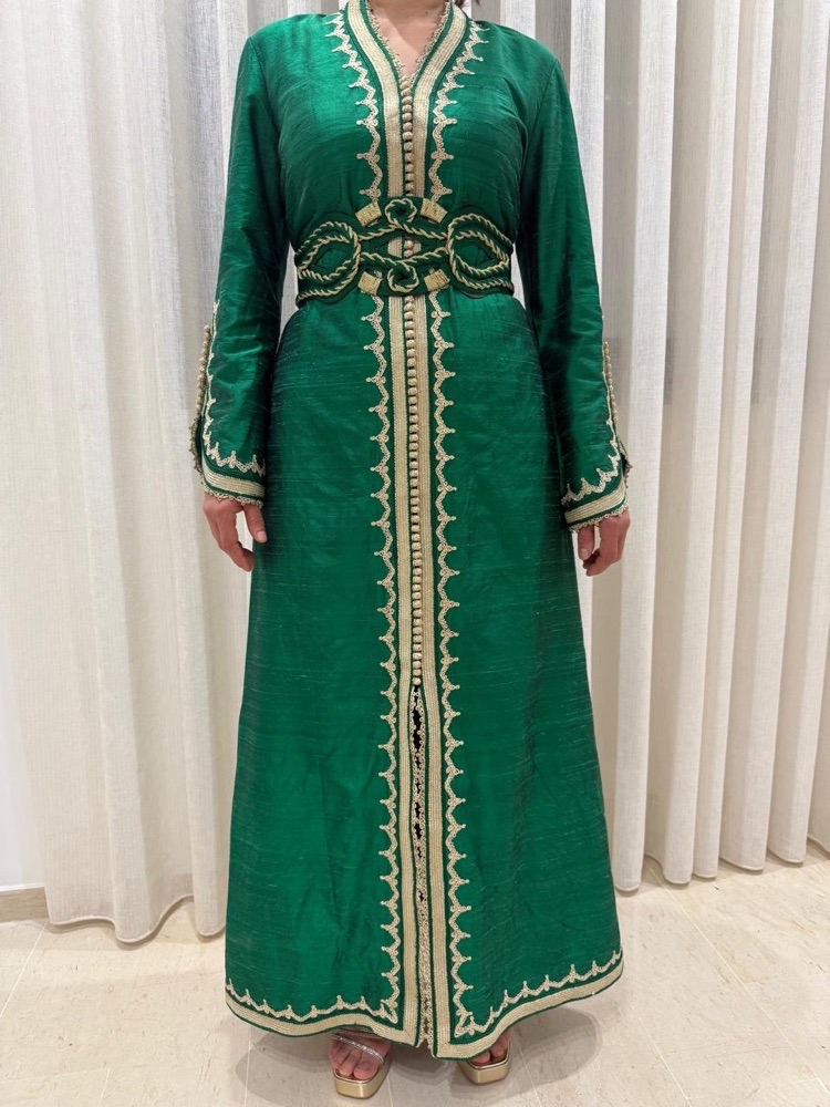Caftan haute couture 3 pieces en vert