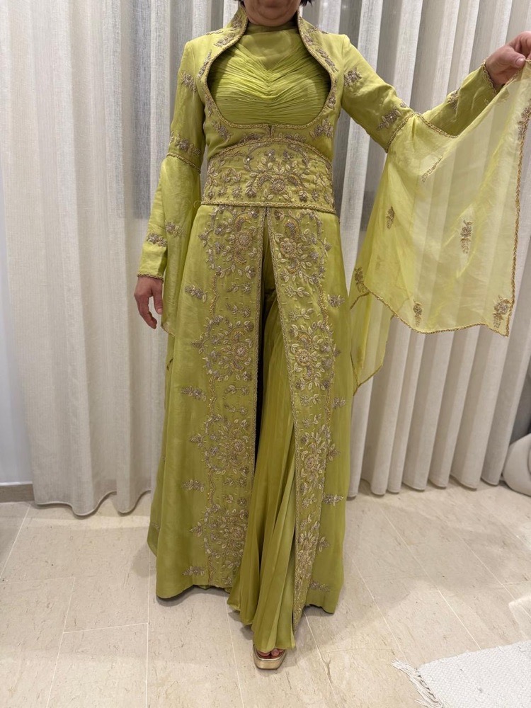 Caftan haute couture 4 pieces couleur vert