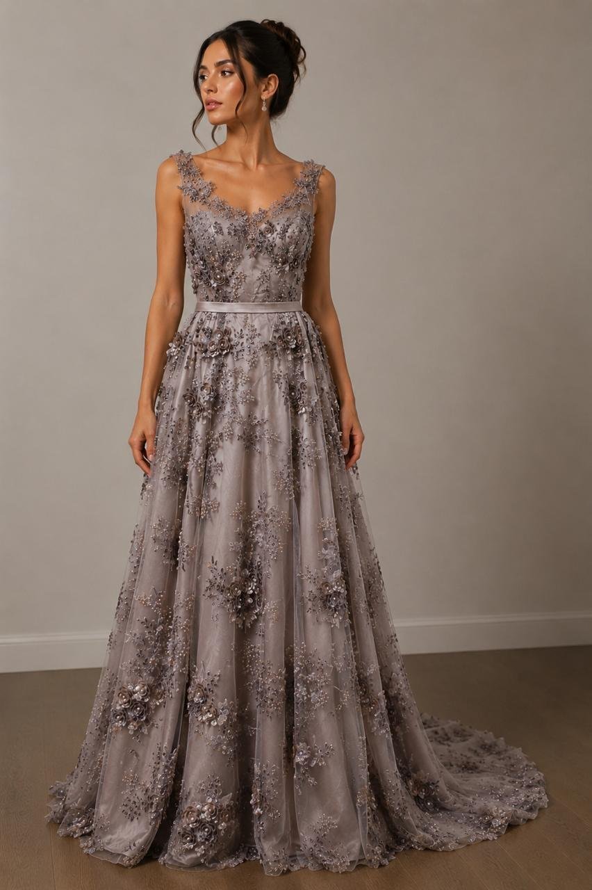 Magnifique robe en tulles brodé et perles 