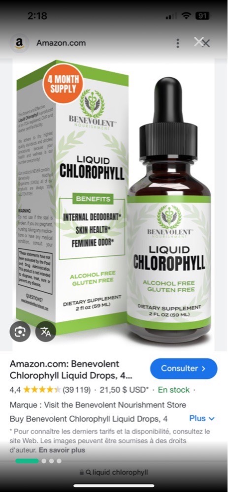 Bouteille chlorophylle presque neuve 