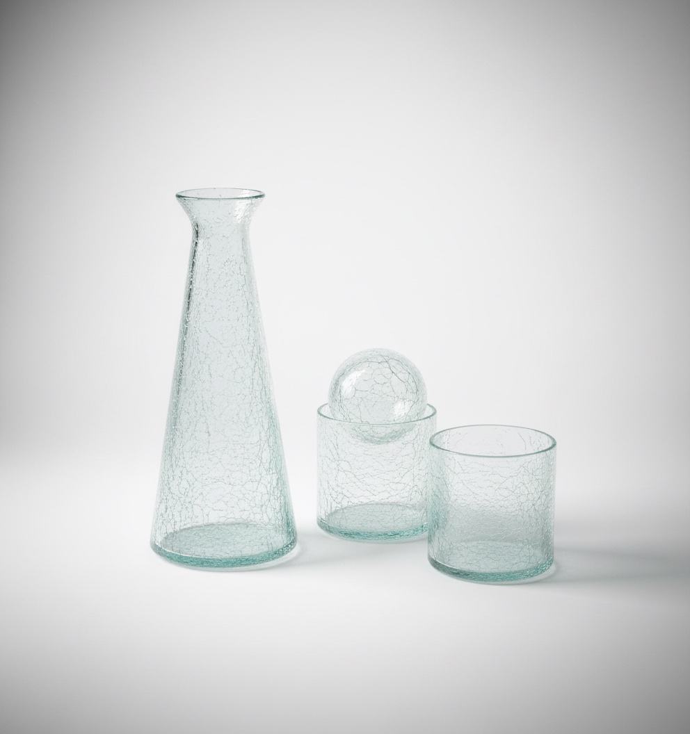 Service eau en verre soufflé et craquelé promo