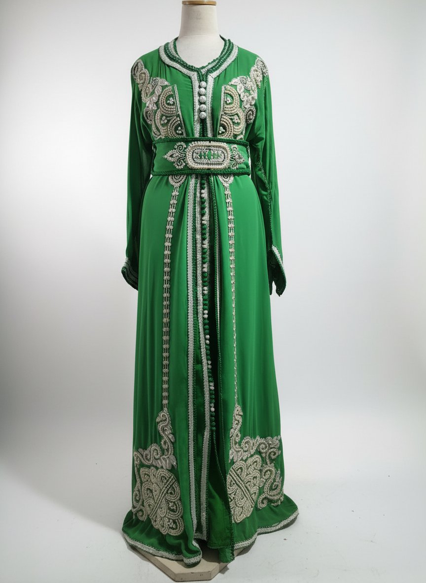 Un  jolie Caftan maghrébin vert gazon à vendre  avec prix imbattable 