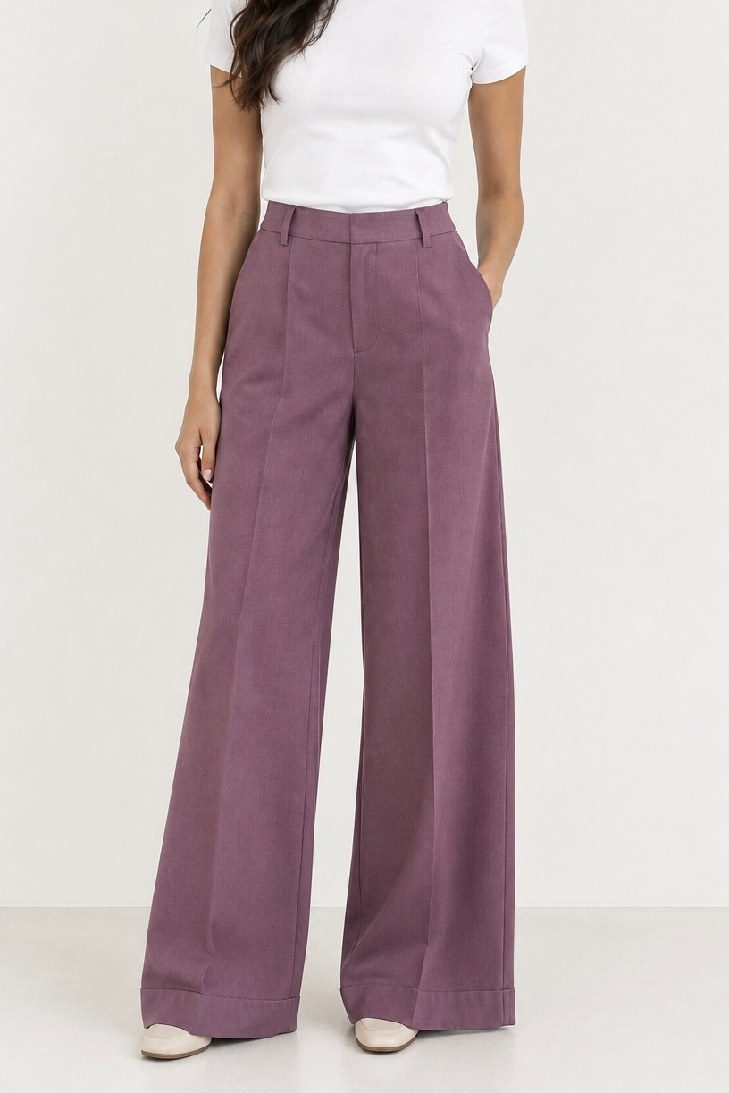 Pantalon large chic mauve poudré à taille haute ⭐️