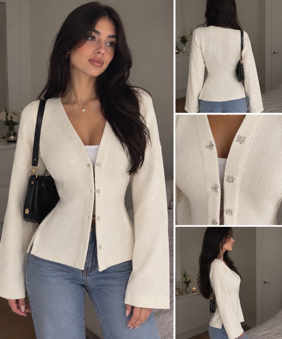 Veste en maille écru à fermeture élégante