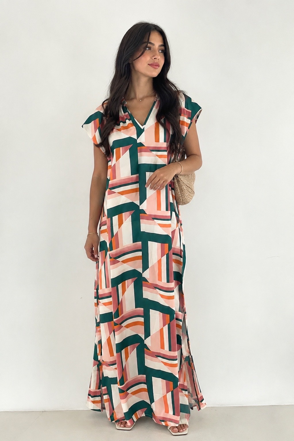 Robe longue SHEIN colorée au motif géométrique, avec de jolies fentes sur les côtés 🥰