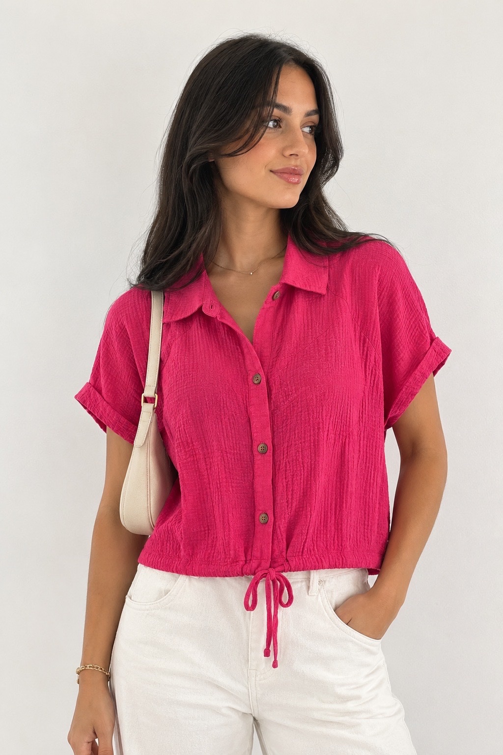 Chemise rose fuchsia à manches courtes 💖