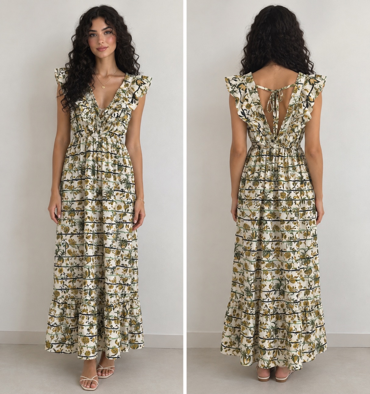 Robe longue fleurie à volants – Style bohème chic 🌿