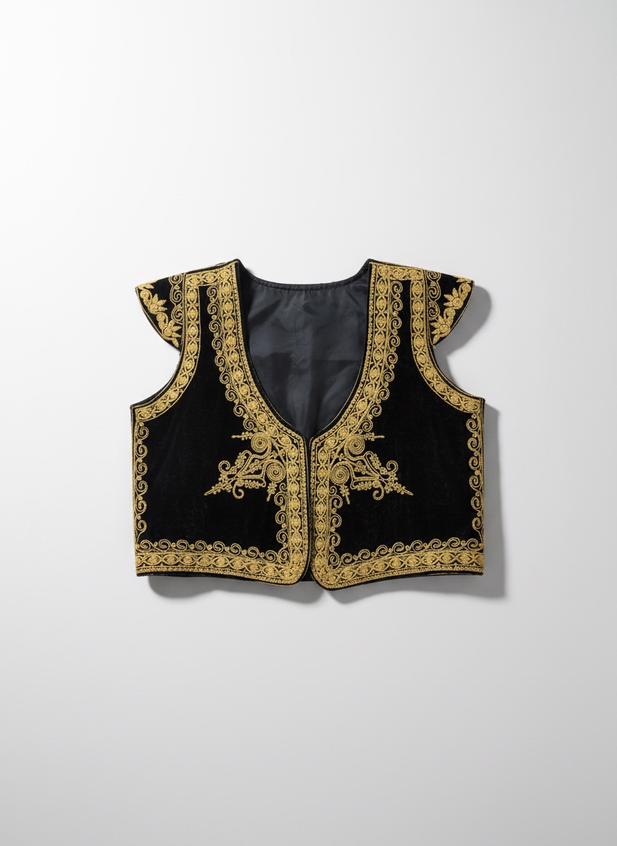   ✨ Gilet traditionnel brodé – Noir & Doré ✨