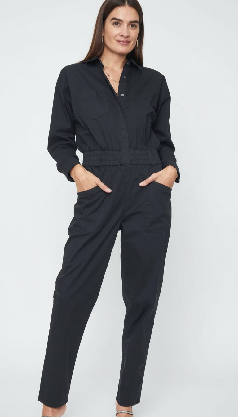 Combinaison utilitaire à manches longues et taille cintrée, dégradé noir, taille S