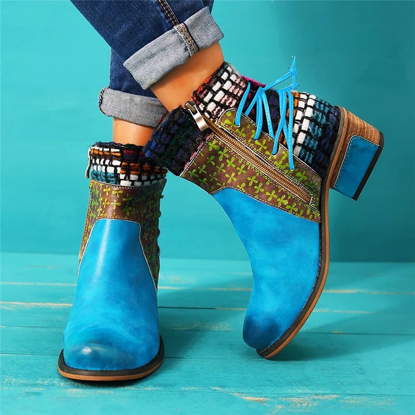 Bottines vintage Dakaela pour femmes, en cuir, style bohème, bout rond, style rétro, bout en acier, bottines courtes habillées