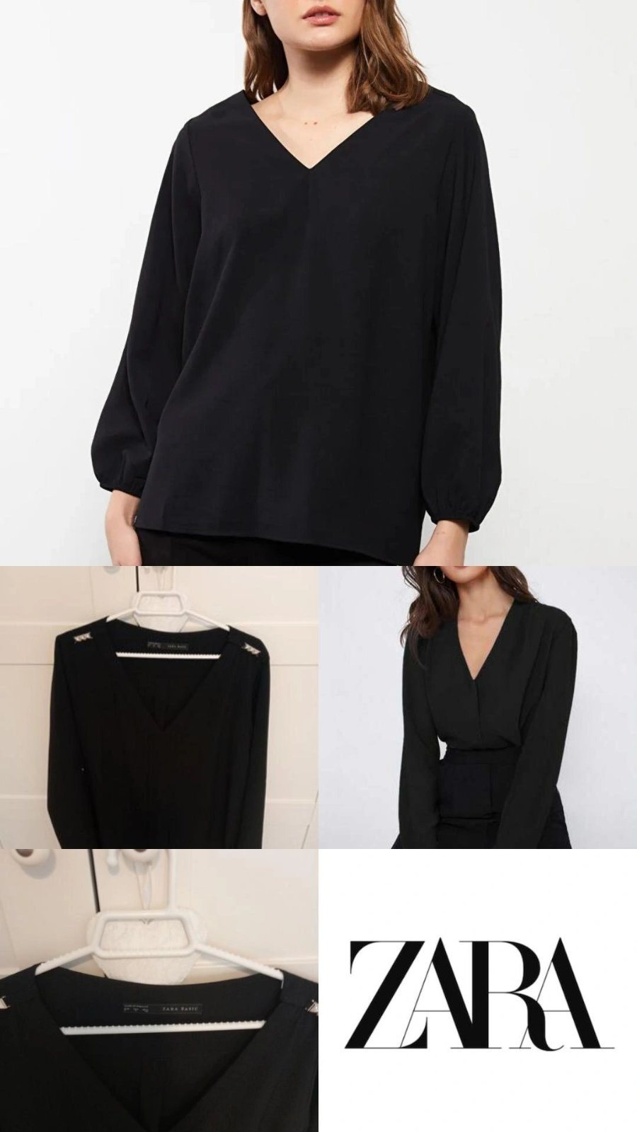 Chemisier noir fluide à col et manches. Il est semi-transparent et non extensible de zara basic