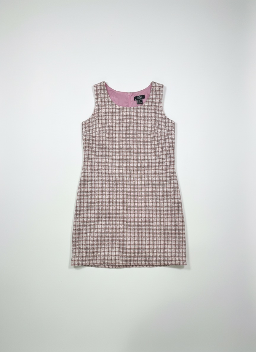 Robe courte en tweed à carreaux roses et blancs