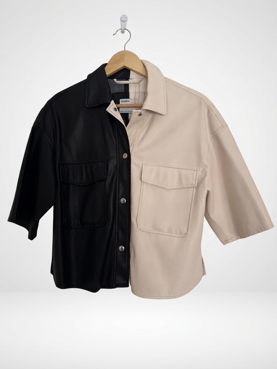 Chemise à manches courtes en simili cuir