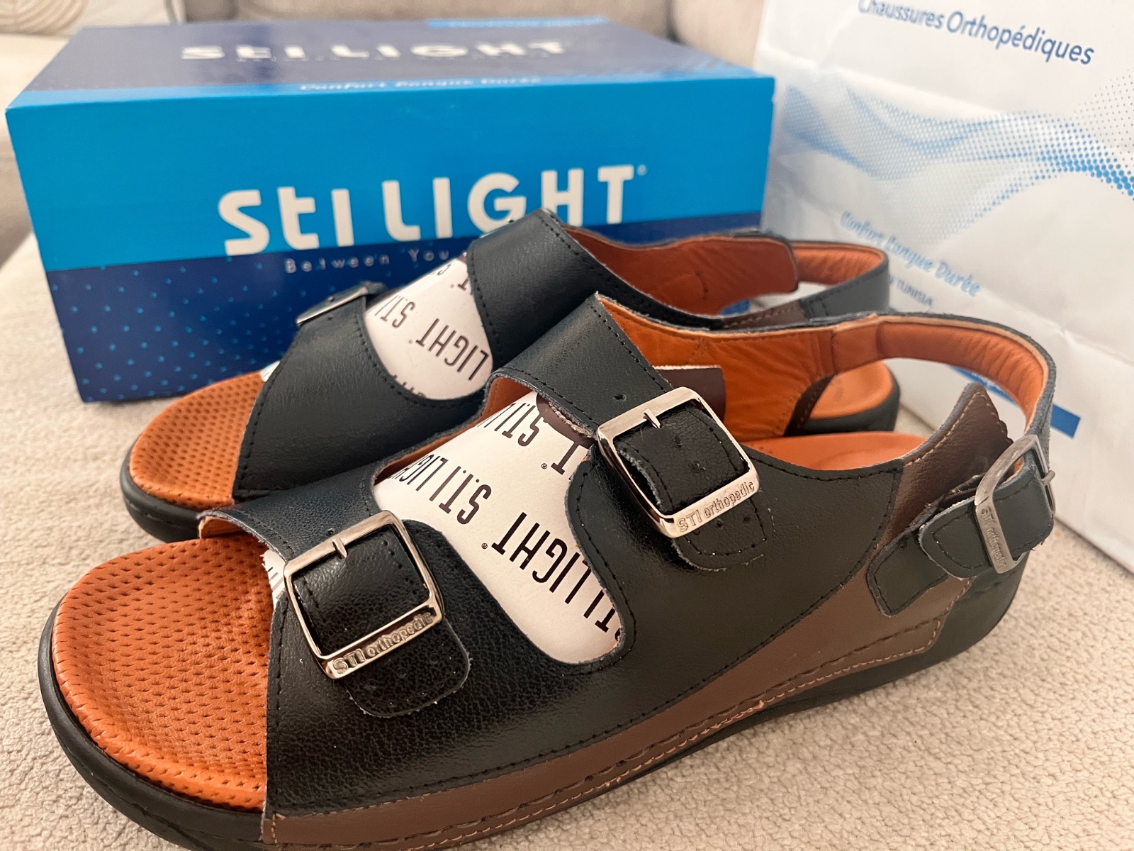 STILIGHT - SANDALES ORTHOPÉDIQUES NOIR ET MARRON POUR HOMMES