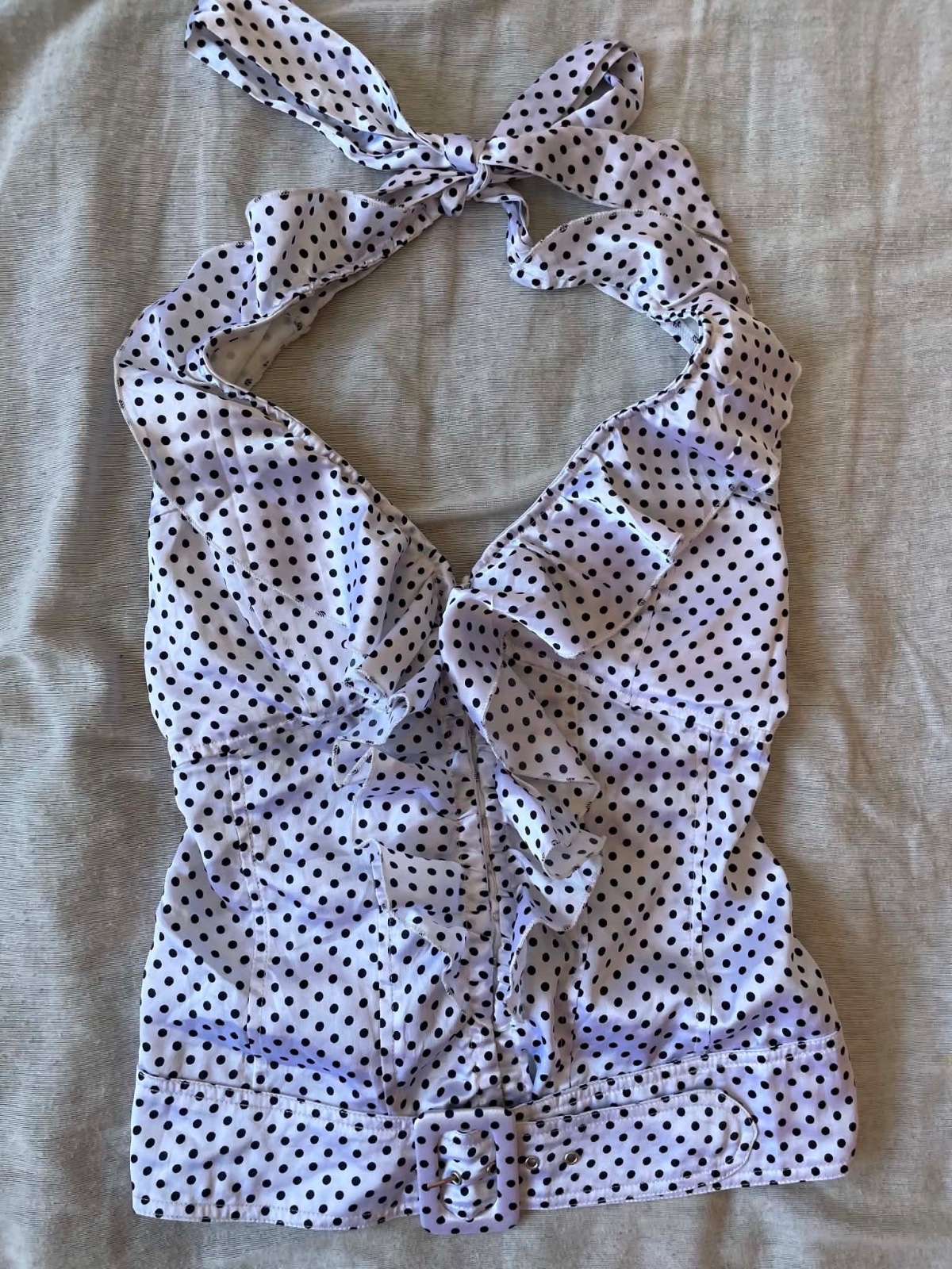 Polka dot halter neck top with belt waist 