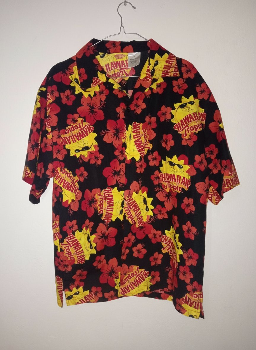 Chemise hawaïenne vintage Hawaiian Tropic noire et rouge