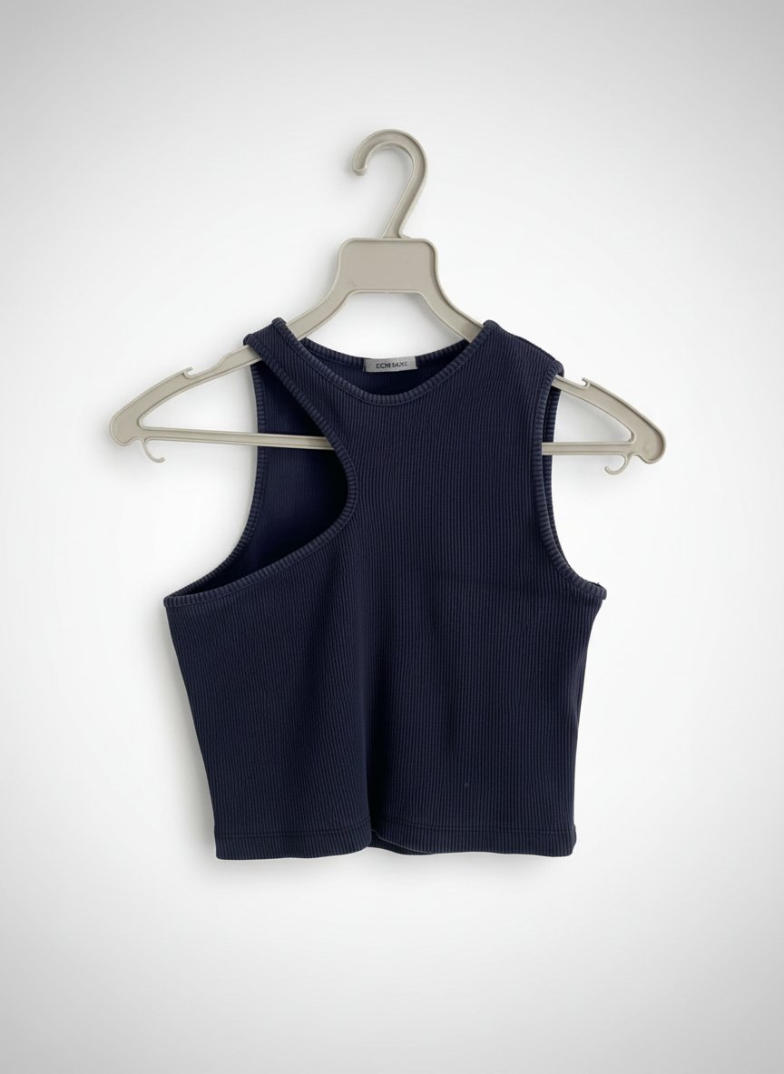 Débardeur côtelé asymétrique bleu marine – ZEN BASIC