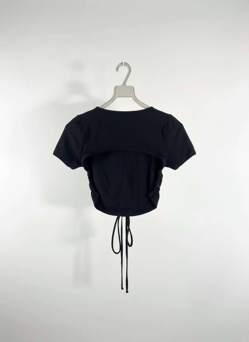 Crop top noir dos ouvert à manches courtes