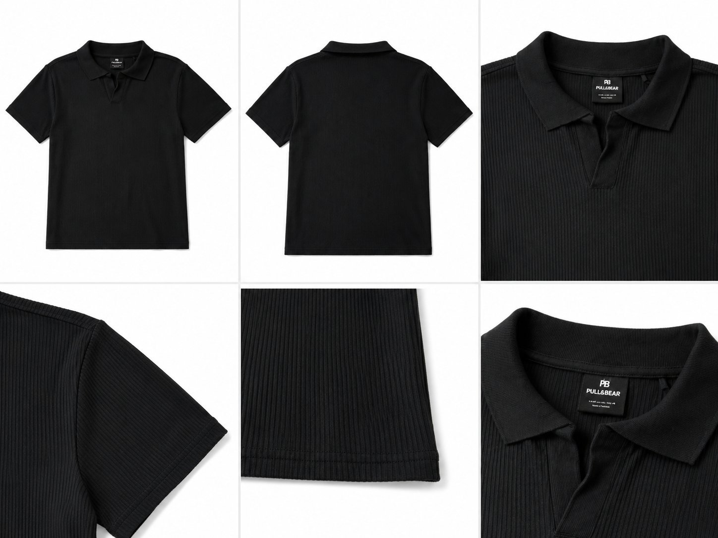 Polo noir col ouvert Pull&Bear 