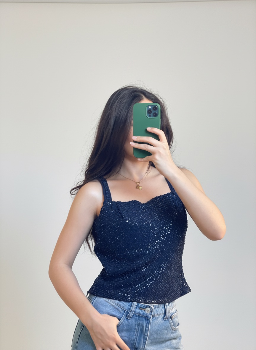 Top à sequins bleu marine